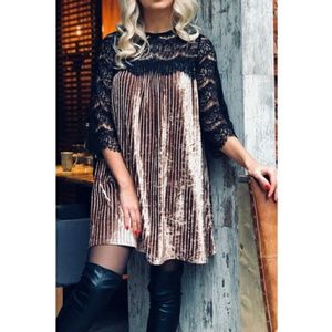 Crushed velvet and lace box dress